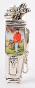 SILVER PLATE & ENAMEL SET GOLFING INTEREST VESTA CASE