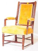 EDWARDIAN MUSTARD VELVET MAHOGANY ARCHAIR LIBRARY CHAIR