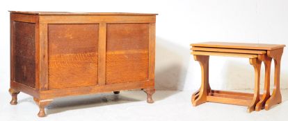 VINTAGE 20TH CENTURY OAK COFFER W/ NEST OF TABLES
