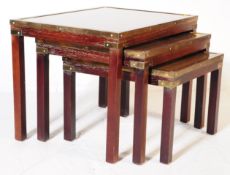VINTAGE NEST OF COFFEE MILITARY CAMPAIGN WORLD MAP SIDE TABLES