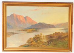JOEL OWEN 1928 OIL ON CANVAS SCOTTISH LOCH & MOUNTAINS