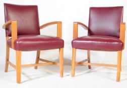 PAIR OF VINTAGE 20TH CENTURY TEAK & VINYL ARMCHAIRS