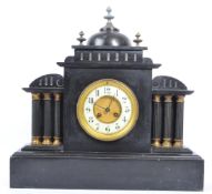 LARGE LATE 19TH CENTURYY BLACK SLATE 8-DAY MANTEL CLOCK