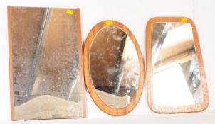 THREE RETRO MID CENTURY 1970S TEAK FRAMED WALL MIRRORS