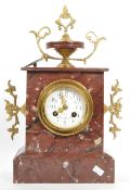 19TH CENTURY RED MARBLE ORMOLU HAND PAINTED MANTEL CLOCK