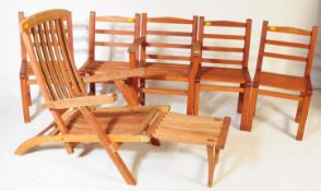 FIVE CONTEMPORARY TEAK WOOD GARDEN PATIO CHAIRS