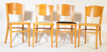 FOUR MID CENTURY 1960S TEAK VINYL KITCHENETTE DINING CHAIRS