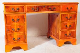 19TH CENTURY REPRODUCTION YEW WOOD TWIN PEDESTAL DESK