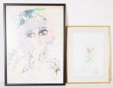 TWO FRAMED & GLAZED OIL ON PAPER PAINTINGS BY MARION