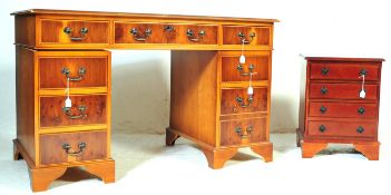 GEORGE III REVIVAL MAHOGANY PEDSTAL DESK & CHEST OF DRAWERS