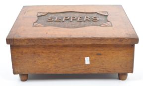 1920S ARTS & CRAFTS CARVED OAK SLIPPERS BOX CHEST