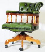 MID CENTURY CHESTERFIELD GREEN LEATEHR CAPTAIN OFFICE CHAIR