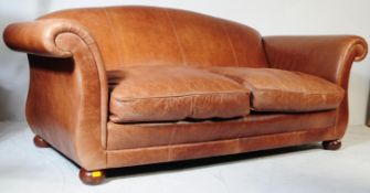 VINTAGE 20TH CENTURY BROWN LEATHER THREE SEATER SOFA