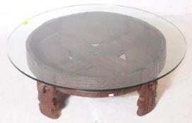 20TH CENTURY INDIAN CHAKKI / COFFEE GLAZED TOP TABLE