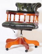 MID CENTURY CHESTERFIELD STYLE GREEN LEATHER SWIVEL CHAIR
