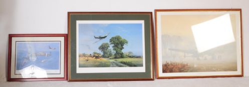 THREE FRAMED RAF PRINTS SPITFIRE, LANCASTER & HURRICANE