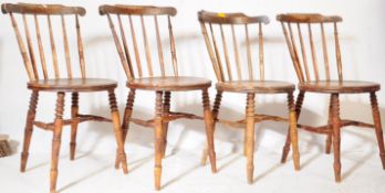 FOUR VICTORIAN BEECH & ELM WINDSOR KITCHEN DINING CHAIRS