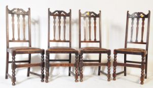 FOUR 1920S OAK DINING CHAIRS LEATHER DROP IN SEAT PADS