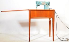 1950S SKY BLUE SINGER SEWING MACHINE IN ORIGINAL TEAK CASING