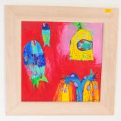 LATE 20TH CENTURY STYLISED FISH ACRYLIC ON CANVAS BY KM LYNTON