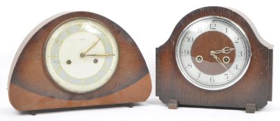 TWO EARLY 20TH CENTURY OAK & MAHOGANY CASED CLOCKS
