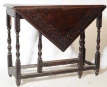 19TH CENTURY VICTORIAN CARVED OAK TOP DROP LEAF TABLE
