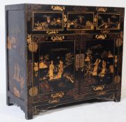 20TH CENTURY CHINESE CHINOISERIE BLACK LACQUERED CABIENT