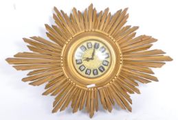 MID 20TH CENTURY GILT SUNBURST HANGING WALL CLOCK