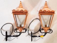 PAIR OF VICTORIAN STYLE COPPER WALL MOUNTES STREET LANTERN