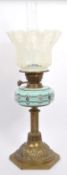 20C VICTORIAN DUPLEX OIL LAMP HEXAGONAL BRASS BASE