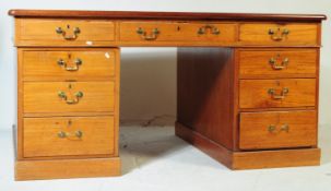 EDWARDIAN MAHOGANY & LEATHER PARTNER PEDESTAL DESK