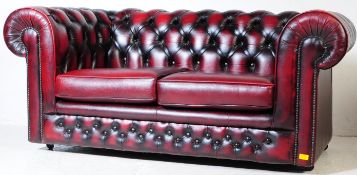 EARLY 20TH CENTURY CHESTERFIELD LEATHER TWO SEATER SOFA