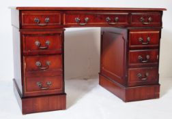GEORGE III STYLE LEATHER MAHOGANY TWIN PEDESTAL DESK