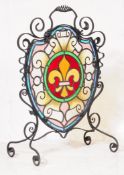 VICTORIAN STAINED GLASS FLEUR DE LIS FIREGUARD