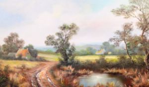 LARGE LATE 20TH CENTURY OIL ON CANVAS COUNTRY SCENE PAINTING