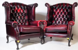 PAIR OF EARLY 20TH CENTURY CHESTERFIELD LEATHER ARMCHAIRS