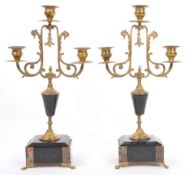 PAIR OF VICTORIAN THREE BRANCH CANDELABRUM GILT ON ONYX