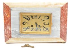 1930S ART DECO FRENCH MARBLE VEINED CASED MANTEL CLOCK