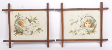 PAIR OF ARTS & CRAFT TRAMP ART RELIGIOUS PRINTS