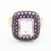 HALLMARKED 9CT GOLD & AMETHYST HALO RING
