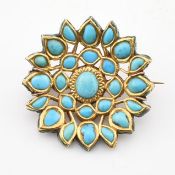 19TH CENTURY VICTORIAN INDIAN ENAMEL & TURQUOISE BROOCH