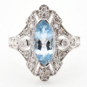 18CT WHITE GOLD AQUAMARINE & DIAMOND RING