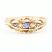 VICTORIAN HALLMARKED 18CT GOLD SAPPHIRE & DIAMOND BOAT RING
