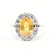 HALLMARKED 18CT GOLD YELLOW SAPPHIRE & DIAMOND HALO RING