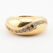 HALLMARKED 18CT GOLD GEM SET BOMBE RING