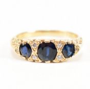 18CT GOLD SAPPHIRE & DIAMOND THREE STONE RING