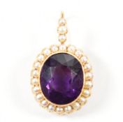 15CT GOLD AMETHYST & PEARL NECKLACE PENDANT