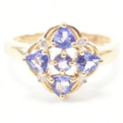 HALLMARKED 9CT GOLD PURPLE STONE & DIAMOND CLUSTER RING
