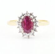 HALLMARKED 18CT GOLD RUBY & DIAMOND HALO RING