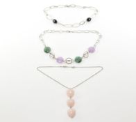 COLLECTION OF 925 SILVER & STONE NECKLACES